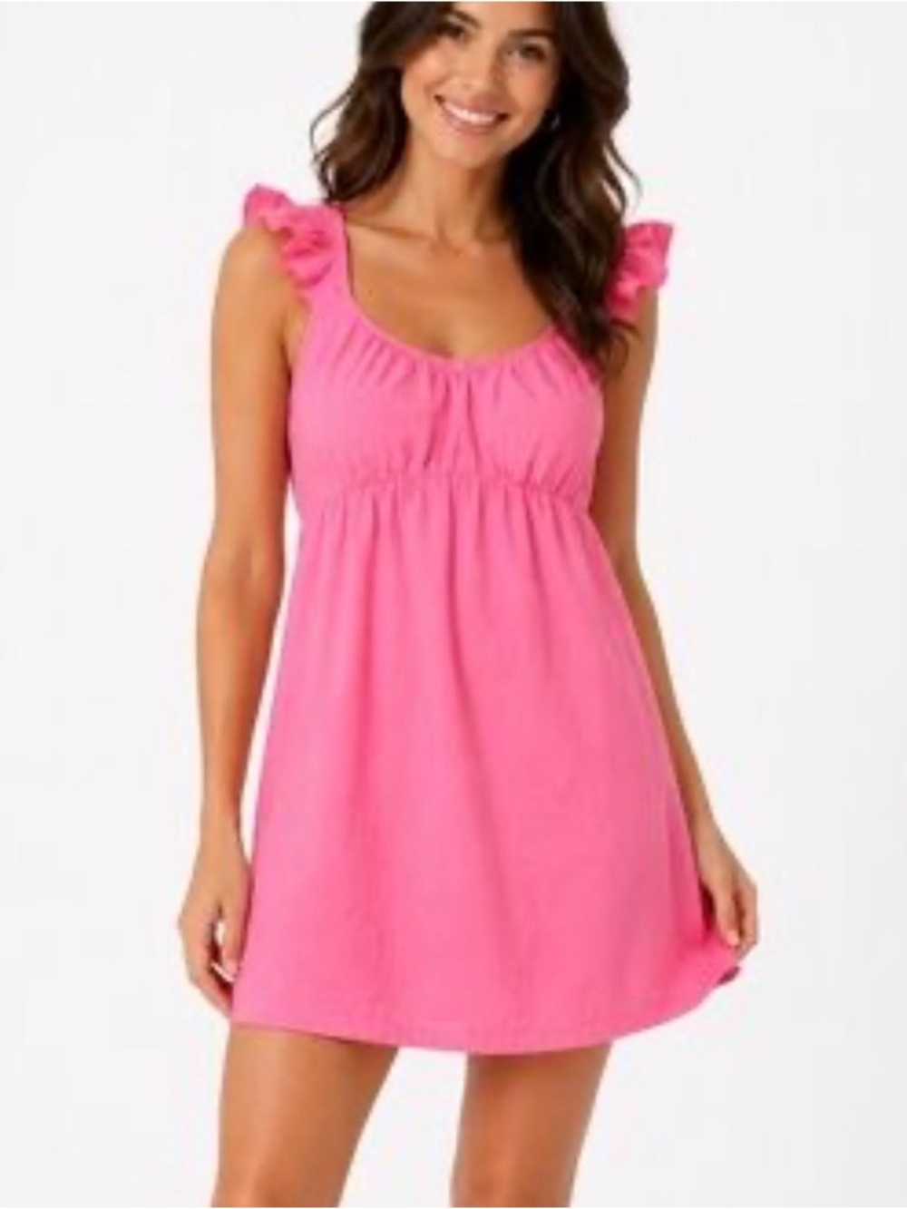 SIM & SAM NWTs Babydoll Sundress Women’s L Pink Ruffled Straps Coquette Cotton